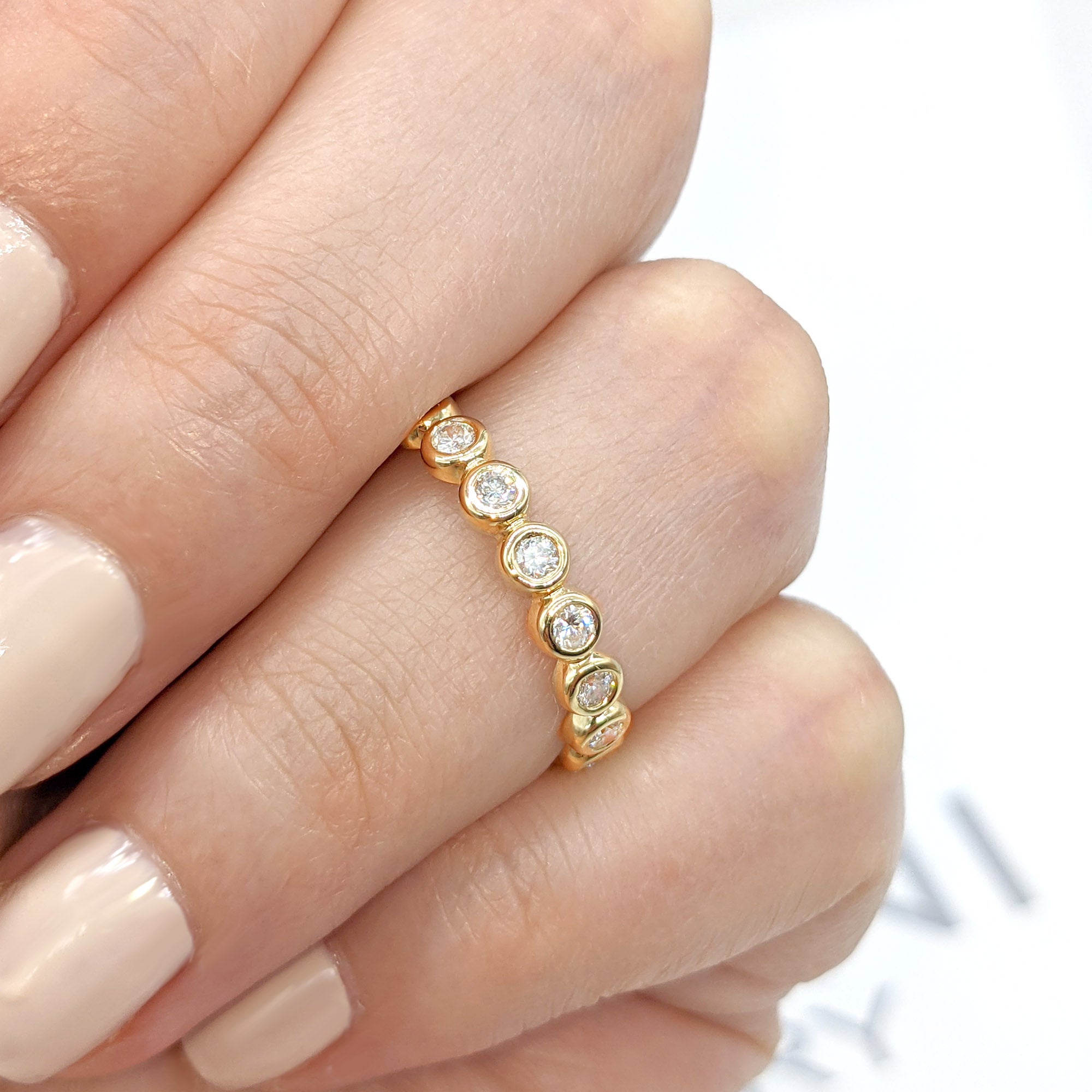 0.70 ct Round Diamond Eternity Band Bezel Set Ring-VIRABYANI